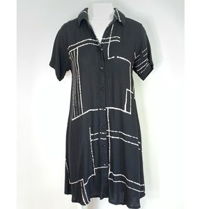 Bel Kazan A-line Black and White Button-Up Shirt Dress